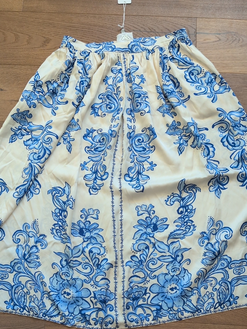 NWT Johnny Was Blue Floral Print Cream Skirt